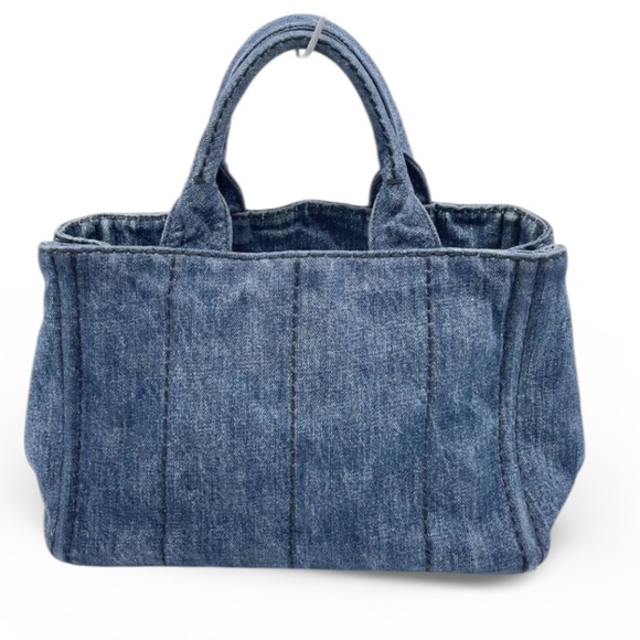 Authentic Prada luxury designer signature denim Canapa tote bag with strap - Picture 4 of 16
